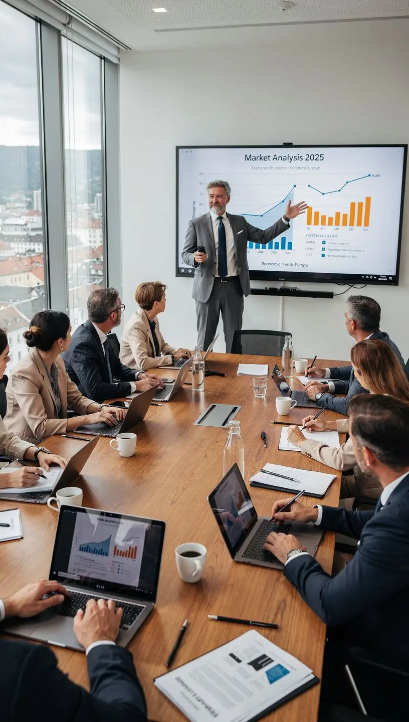 Eine Gruppe von Menschen, die an einem Seminar über Unternehmensführung teilnehmen und Notizen machen.